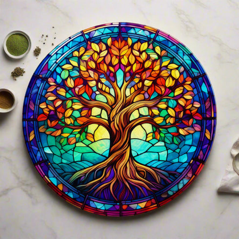 Tree of Life Circular Glass Suncatcher Worktop Saver
